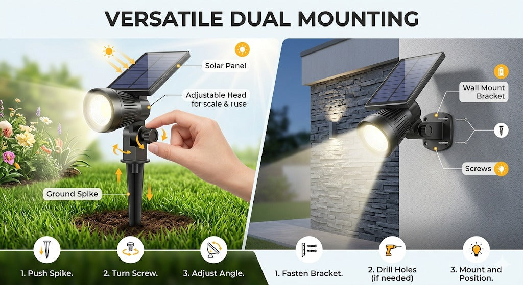Foco Solar de Jardín 9 LED IP65 | Iluminación Exterior Resistente al Agua